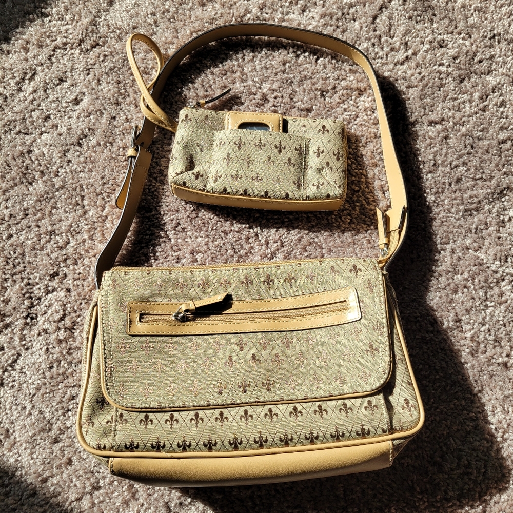Crazy Horse by Liz Claiborne fleur-de-lis tan bag